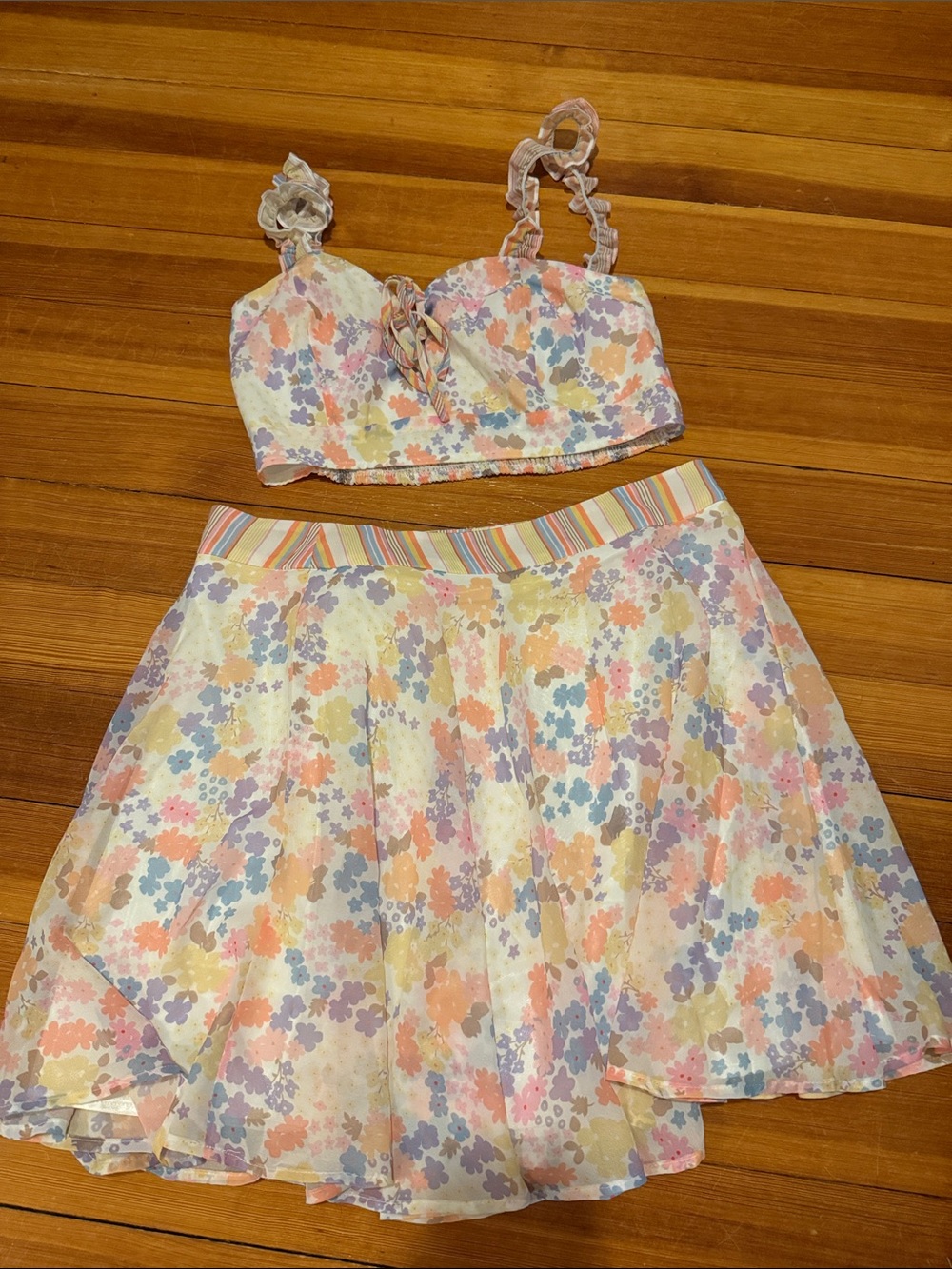 Showpo Pastel Floral Two-Piece Crop Top & Skirt Set